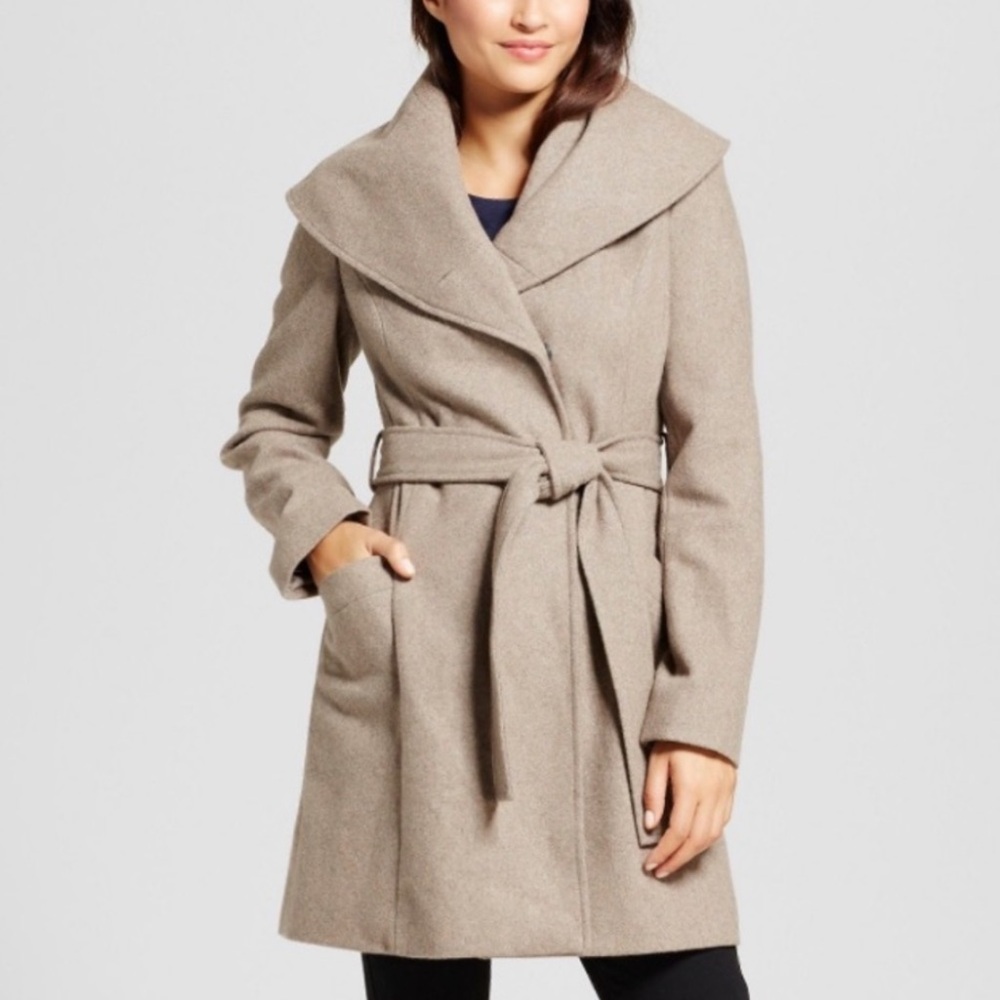 Mossimo Vintage Inspired Tan Wool Blend Pea Coat With Removable Belt, Size M